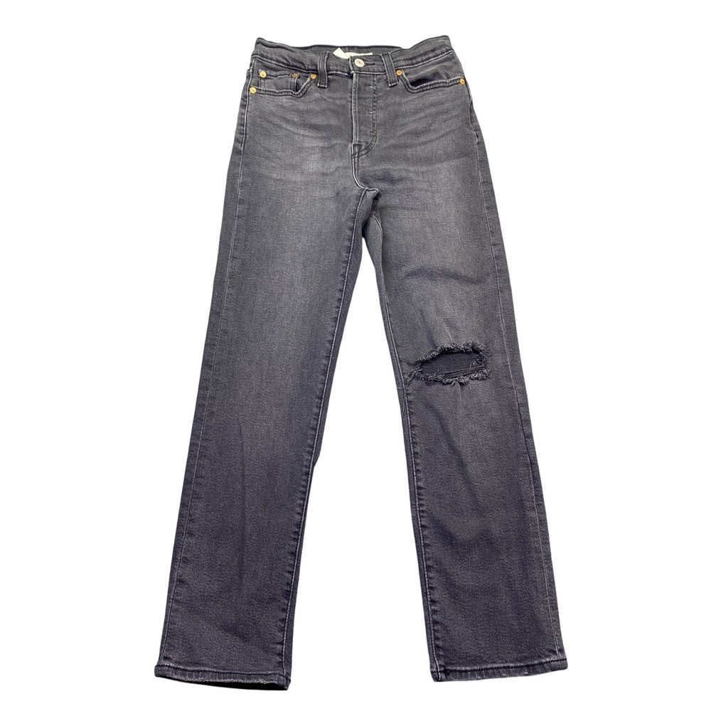 Levis Wedgie Straight Jeans Womens 26 Faded Black Distressed 34964-0149